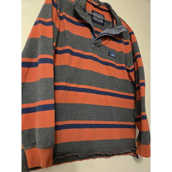 L.L. Bean Sweater Sz M Gray Orange Blue Rugby Shirt Henley Polo Mock Neck Y2K - Picture 2 of 9